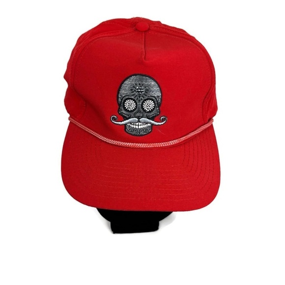 RARE PINS & ACES Golf Sugar Skull Mustache Rope Snapback Hat Cap Red Gra… - Picture 1 of 6